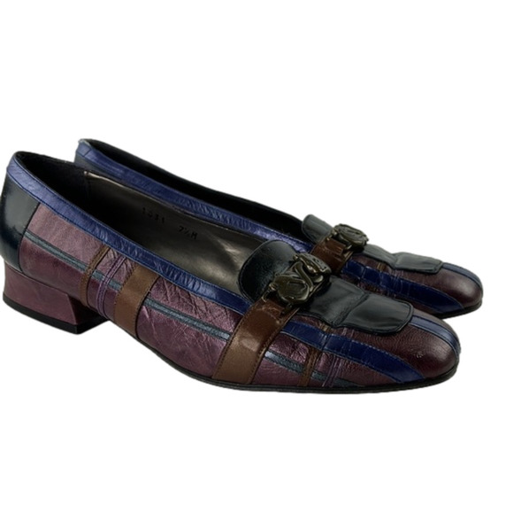 Vintage Margaret J plaid leather loafer  with small heel - Picture 1 of 10